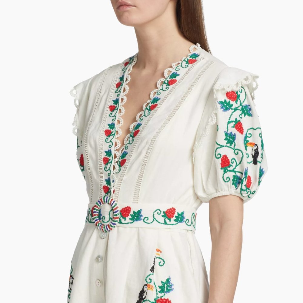 Farm Rio Embroidered Belted Romper